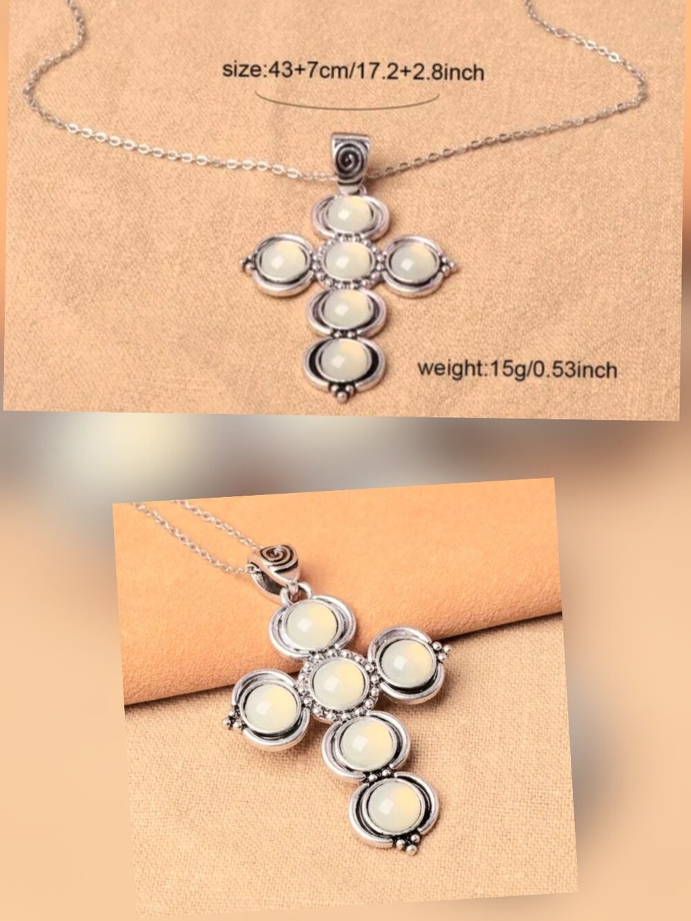Stone Cross Pendant Necklace.  NWT. High Quality. Fast Ship